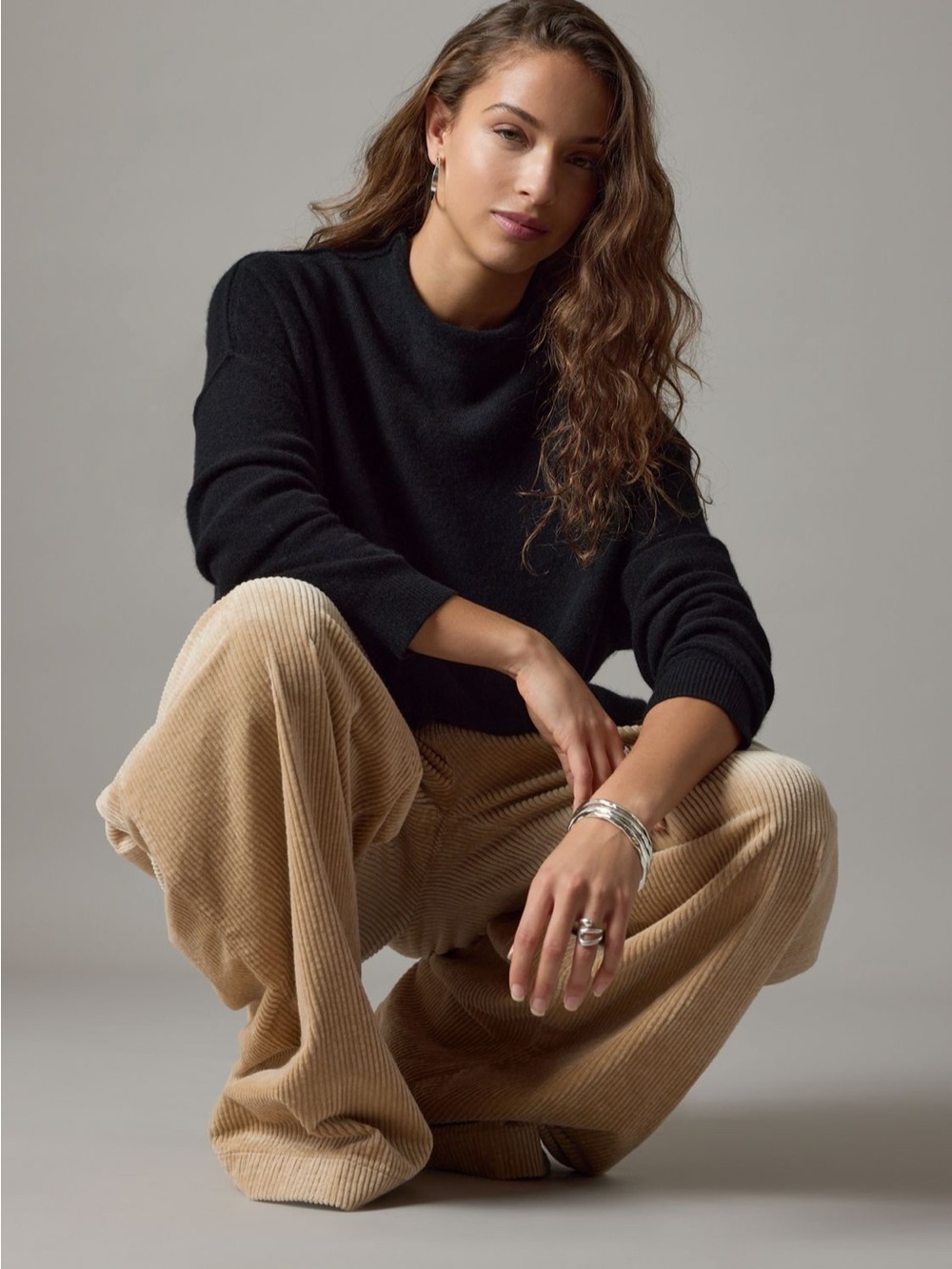 Anthropologie Pilcro Alani cashmere mock neck sweater Top black
